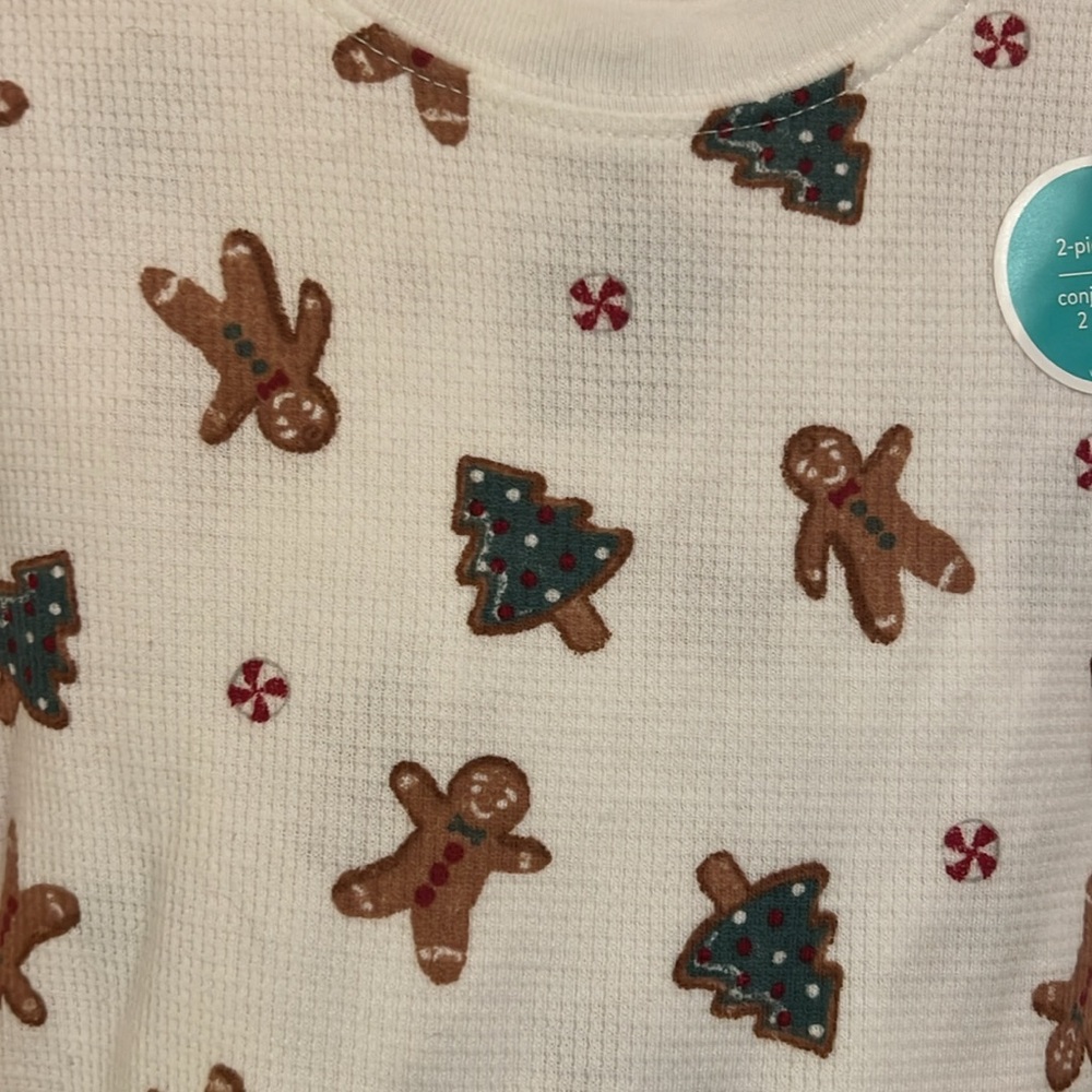 Kids Holiday Gingerbread & Tree Pajama Top - White